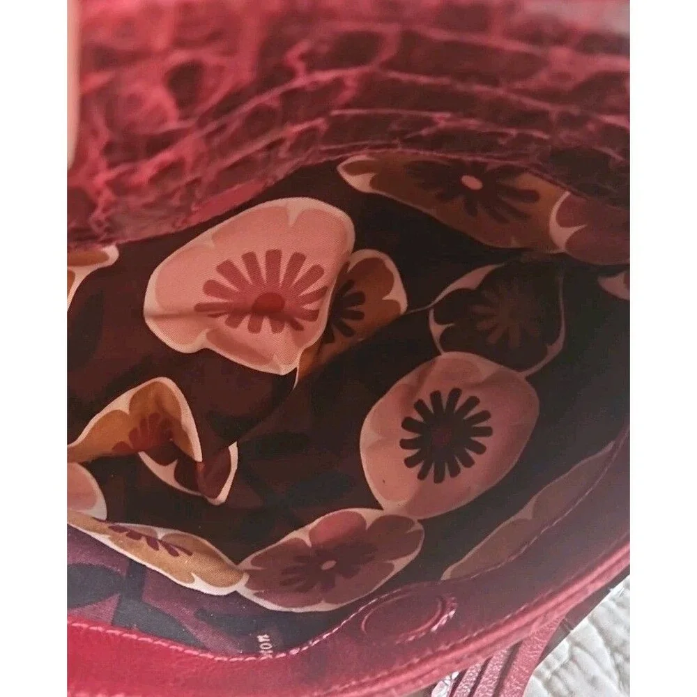 Brighton Barbados Oxblood Croc Embossed Ziptop Hobo Handbag EUC